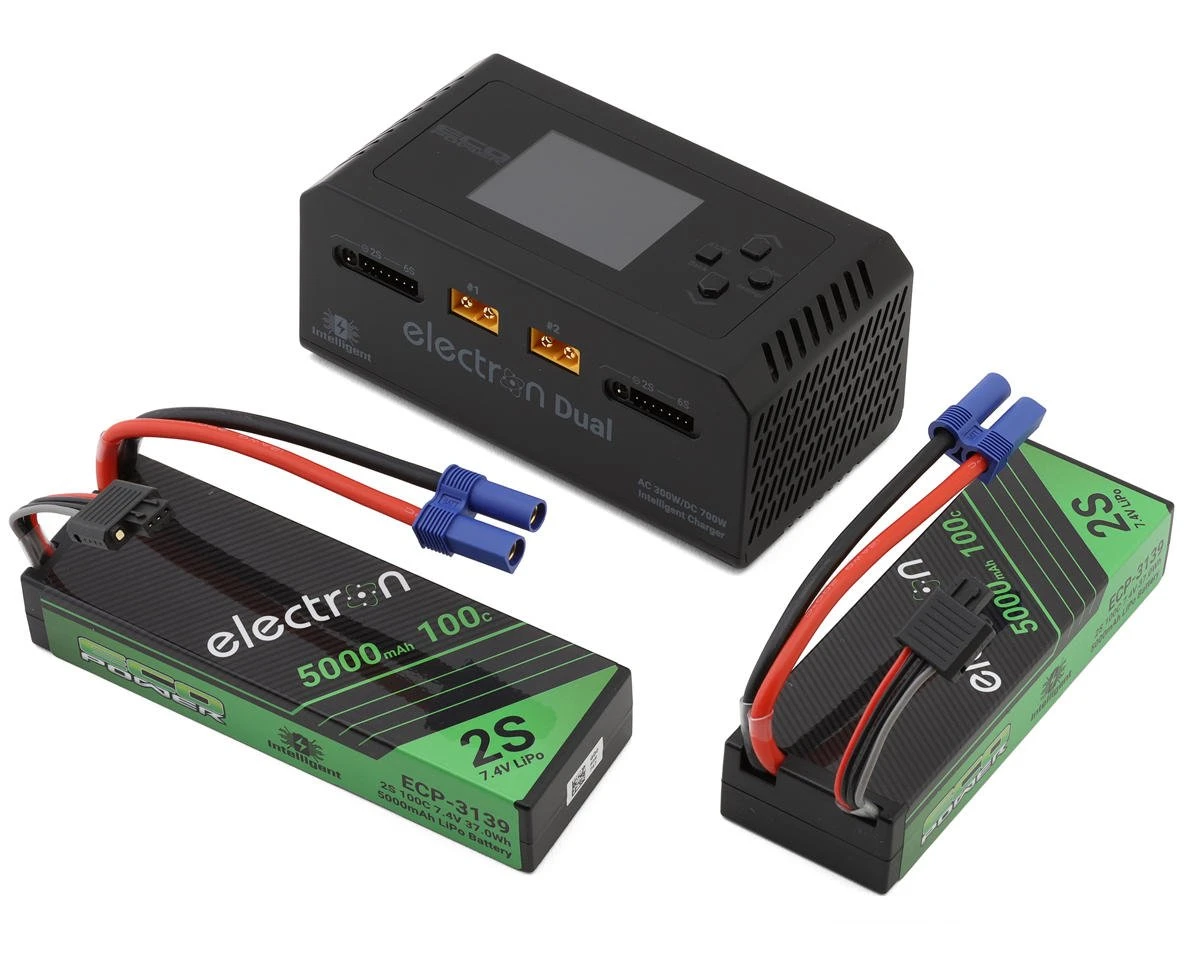 EcoPower Intelligent 2x2S 5000mAh EC5 LiPo Batteries/"Electron Dual" Charger Bundle (7.4V/100C) (AC-300W) (DC-350W X2) 1 EcoPower Intelligent 2x2S 5000mAh EC5 LiPo Batteries/"Electron Dual" Charger Bundle (7.4V/100C) (AC-300W) (DC-350W X2)